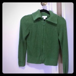 Ann Taylor Loft Green Zip-Up Waffle Knit Sweater